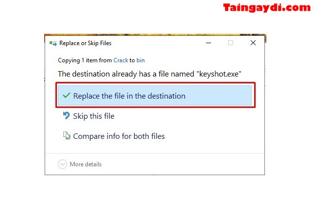 Nhấn chọn Replace the files in the destination để ghi đè