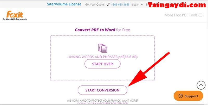 Chọn Start conversion để bắt đầu xuất file pdf sang word