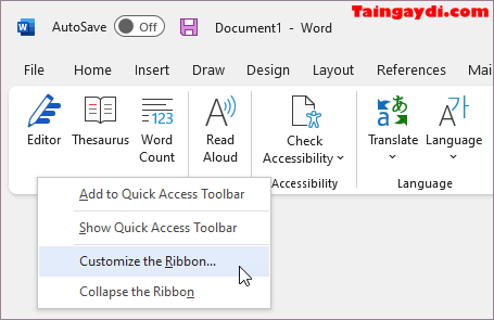 Có thể tùy chỉnh thanh công cụ Ribbon trong Office 2016